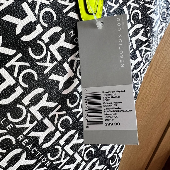 Kenneth Cole Reaction Black / Neon Yellow Tote Bag BNWT - Picture 3 of 11